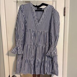 Pomander Place Blue and White Striped Mini Dress